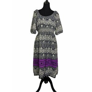 Mossimo For Target Womens Black‎ Geometric Flower 3/4 Sleeve Maxi Dress Size XL